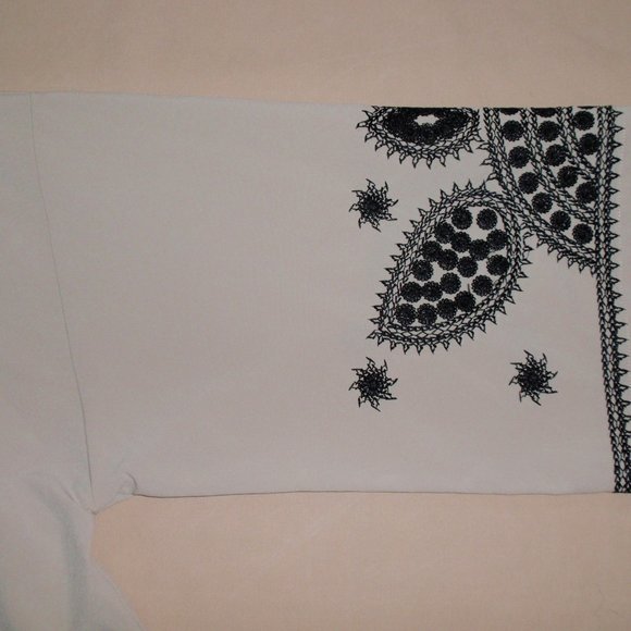 Linea Dell'Olio Open Front Tan Black Embroidery Cardigan Sz M 3/4 Sleeves - Picture 10 of 15